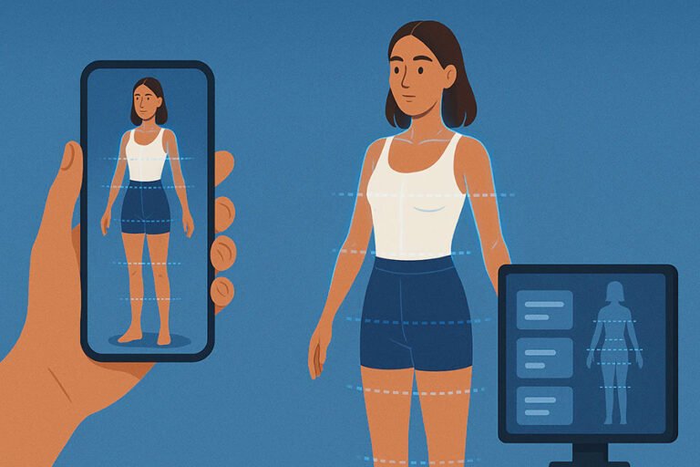 Smartphone AI body scanning technology creating 3D body model for perfect custom clothing fit