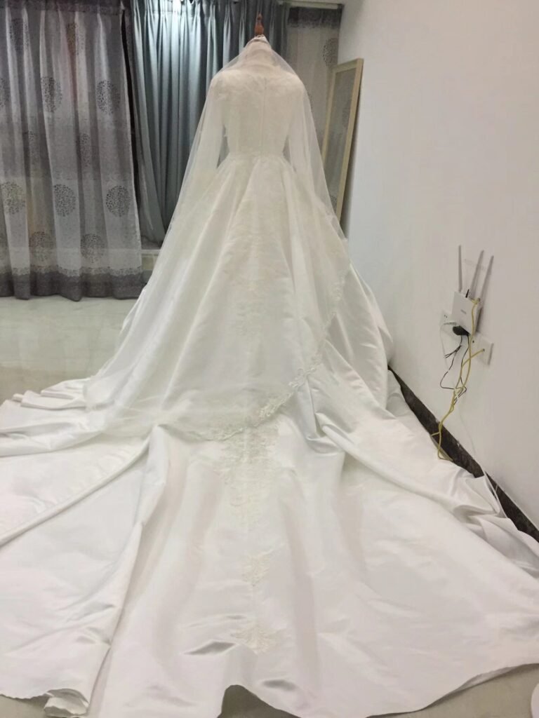 custom wedding dress fabric design and pattern details