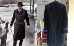 Joker-Inspired Purple Velvet Trim Plaid Overcoat