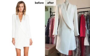 Custom White Long Shawl Lapel Blazer Coat (Before & After Customization Case)