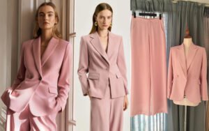 Bespoke Blush Pink Double-Breasted Tailored Blazer & Pantsuit Set with Wide-Leg Trousers & Shorts Options (Custom Power Suit)