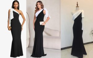 Bespoke Black & White One-Shoulder Mermaid Gown with Dramatic White Shoulder Drape & Cape Detail (Modern Glam Custom)