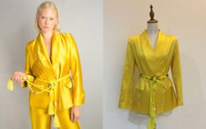 Custom Satin Yellow Suit Set for Women – Tailored Blazer & Pants